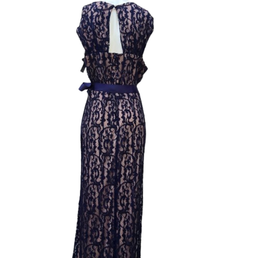 Elegant Lace Evening Dress Navy and Cream Sz 3XL - Picture 6 of 9